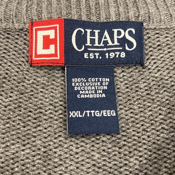 CHAPS Men’s XXL Sweater 100% Cotton, Long Sleeves, Gray/Navy, EUC - Picture 3 of 13